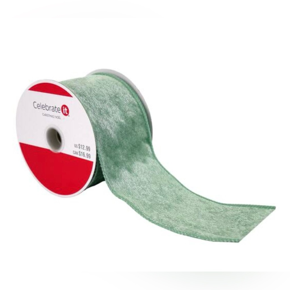 Celebrate it Sage Green velvet wired Ribbon Roll 2.5” x 20ft